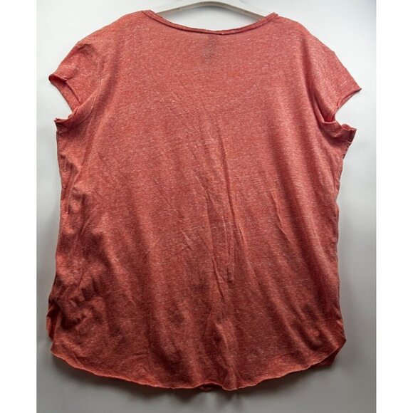 Free People Beach Coral Red Henley Scoop Neck Tee W/ Button Front LARGE - Picture 3 of 7